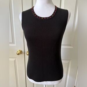 Evie Knit Scoop Neck Sleeveless Sweater, Neckline Decor, Black, Small